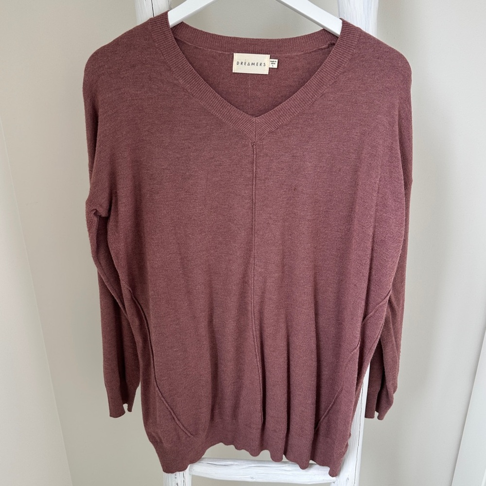 Dreamers Women’s Dusty Rose Knit Lightweight V Neck Sweater Size Large